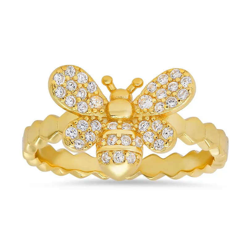 14k Gold Over Silver CZ Bumble Bee Ring sold by Ruumur