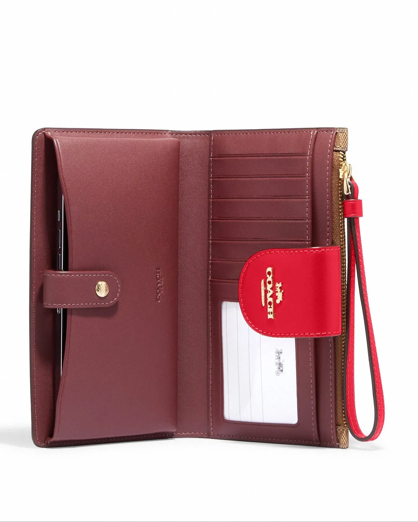 Coach Women's Khaki & Electric Red Tech Wallet In Colorblock Signature Canvas sold by Ruumur product image thumbnail 2
