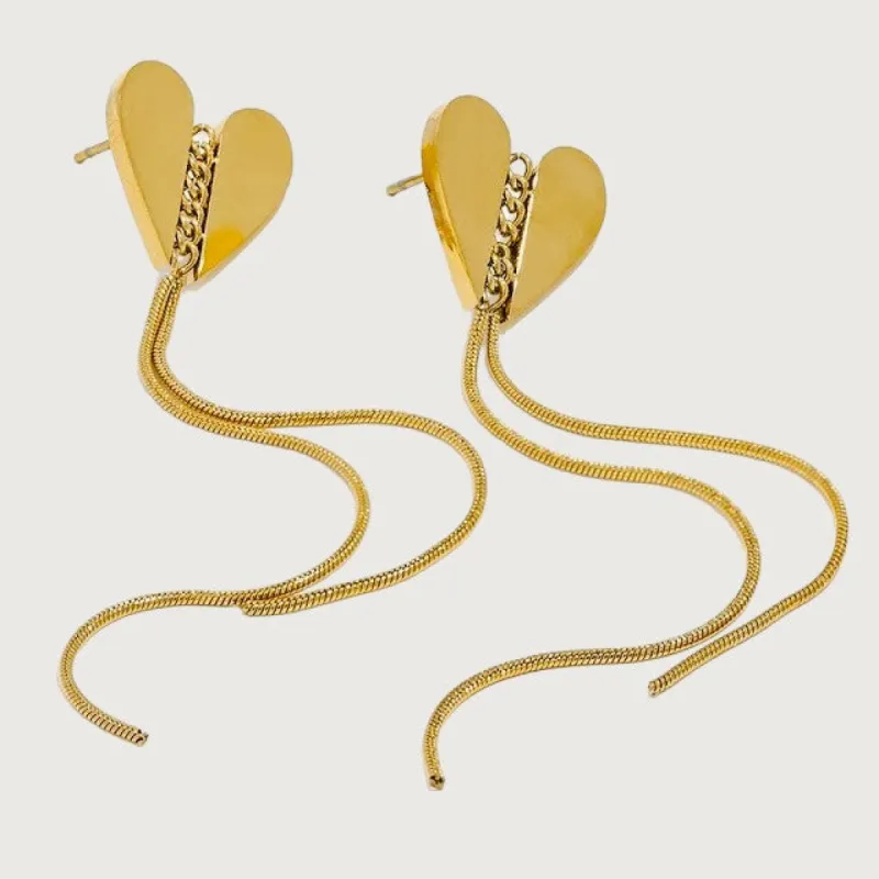 Long Tassel  Heart Hypoallergenic Earrings sold by Ruumur