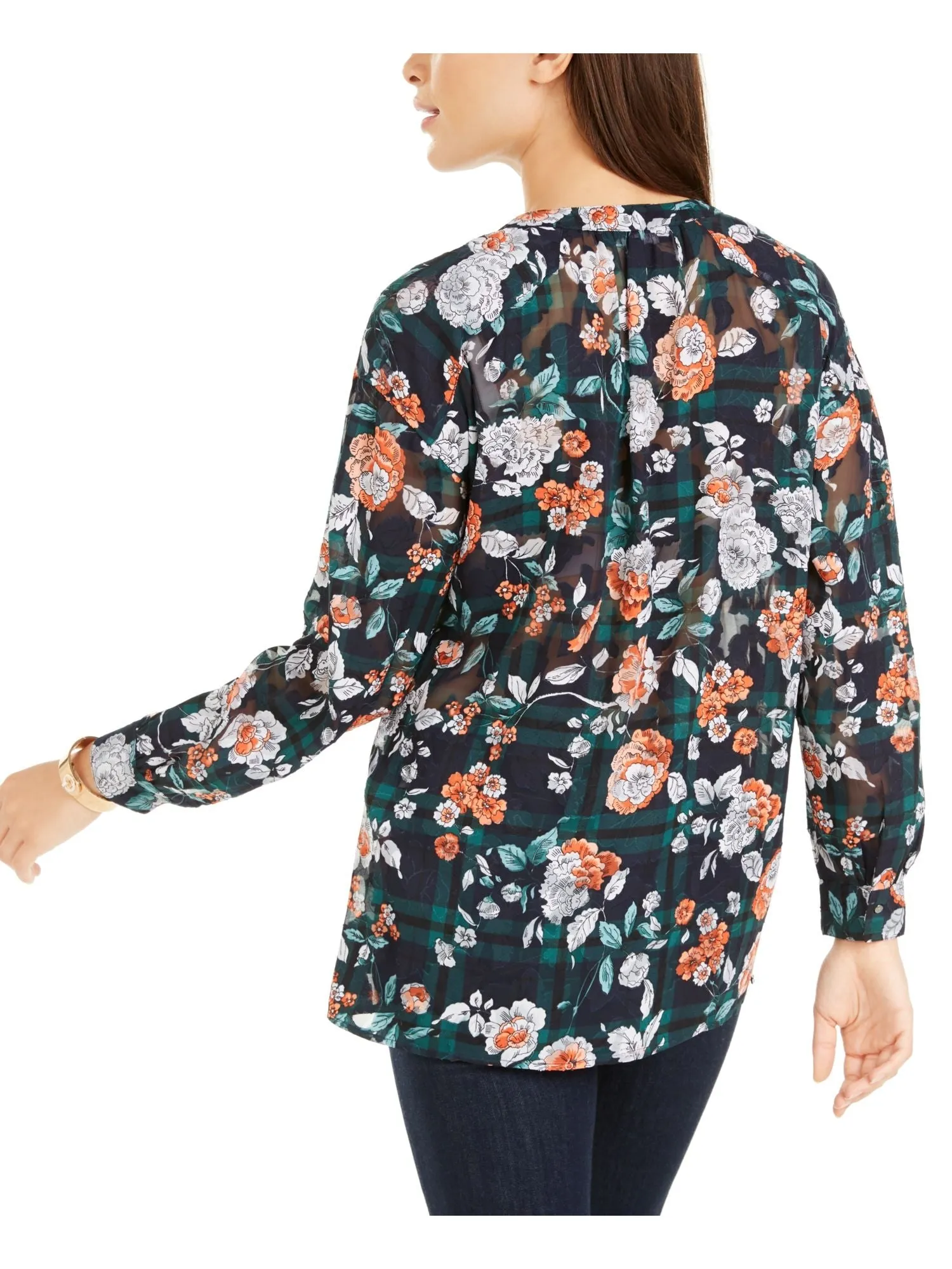 Tommy Hilfiger Women's Floral Long Sleeve V Neck Top Green Size Large sold by Ruumur product image thumbnail 2