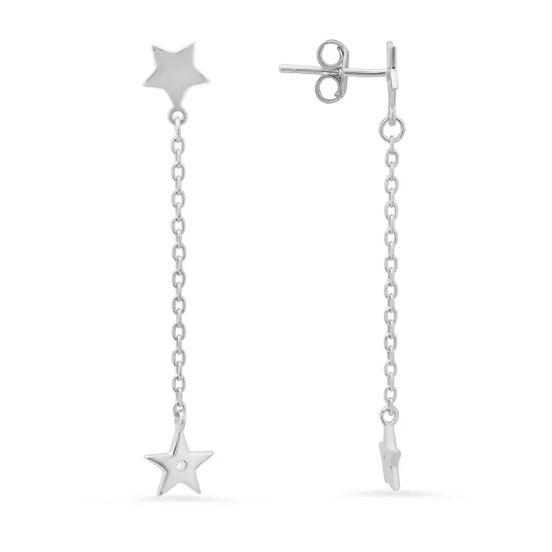 Sterling Silver Petite Dangling Stars CZ Earrings sold by Ruumur