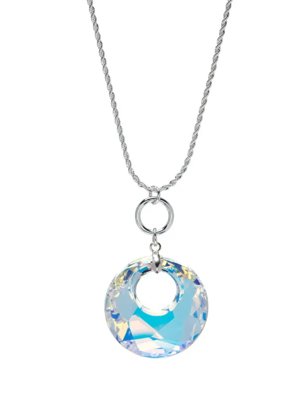 Aurora Borealis Swarovski Crystal Statement Circular Pendant sold by Ruumur