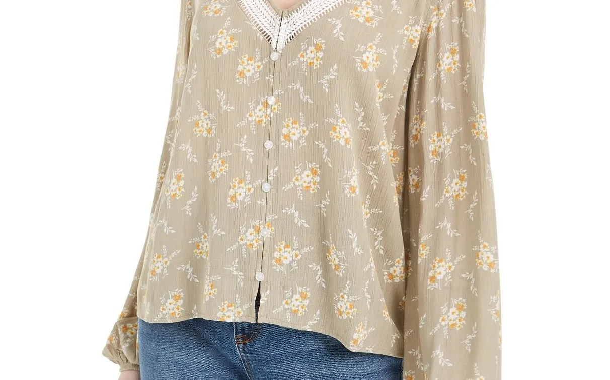 Hippie Rose Juniors' Women's Crochet-Trim Blouse Gray Size Medium sold by Ruumur product image thumbnail 3