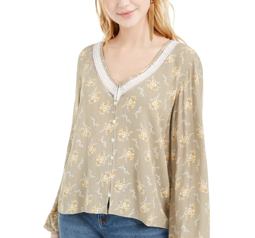 Hippie Rose Juniors' Women's Crochet-Trim Blouse Gray Size Medium sold by Ruumur