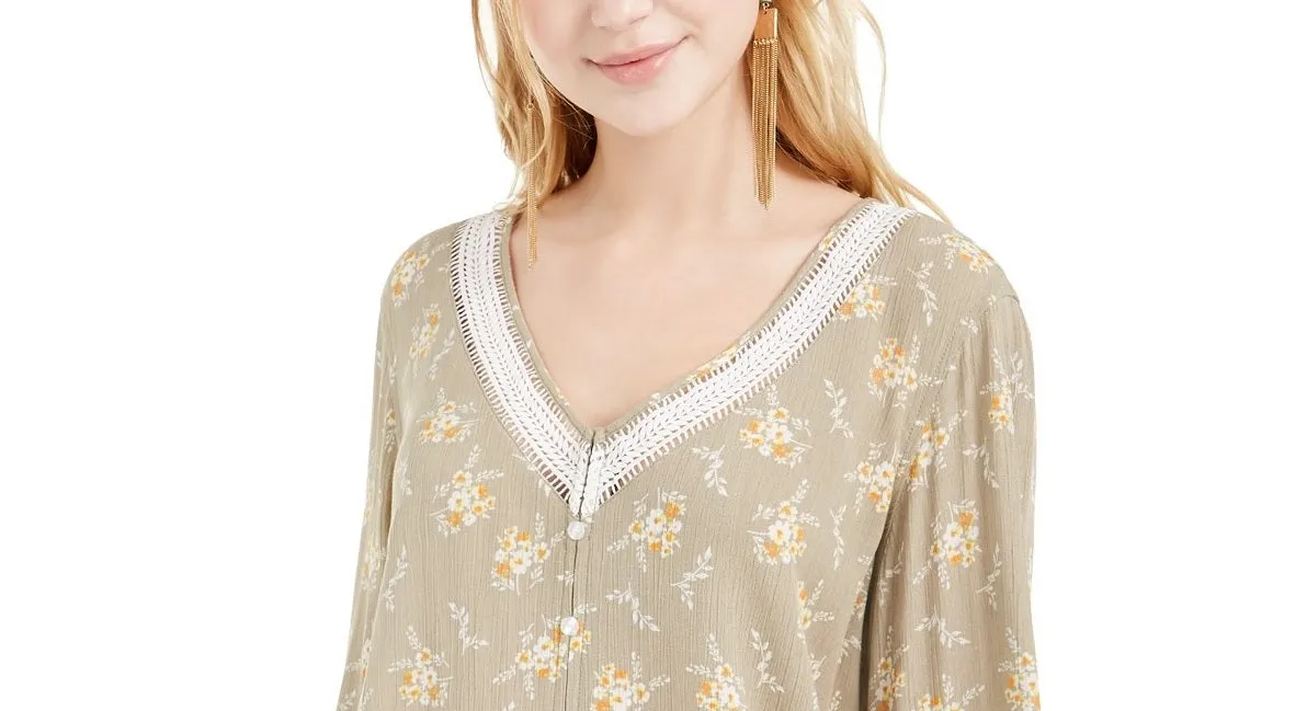 Hippie Rose Juniors' Women's Crochet-Trim Blouse Gray Size Medium sold by Ruumur product image thumbnail 2