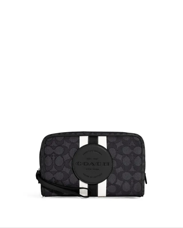 Coach Women's Black Smoke & Black Multi Dempsey Boxy Cosmetic Case 20 In Signature Jacquard With Stripe And Coach Patch sold by Ruumur