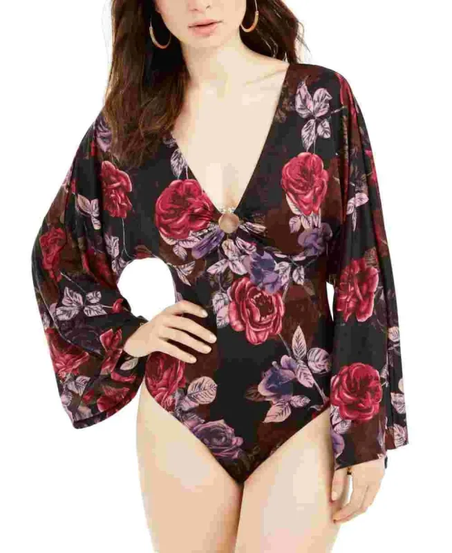 Guess Women's Jazzi Printed Kimono Sleeves Bodysuit Black Size X-Small sold by Ruumur