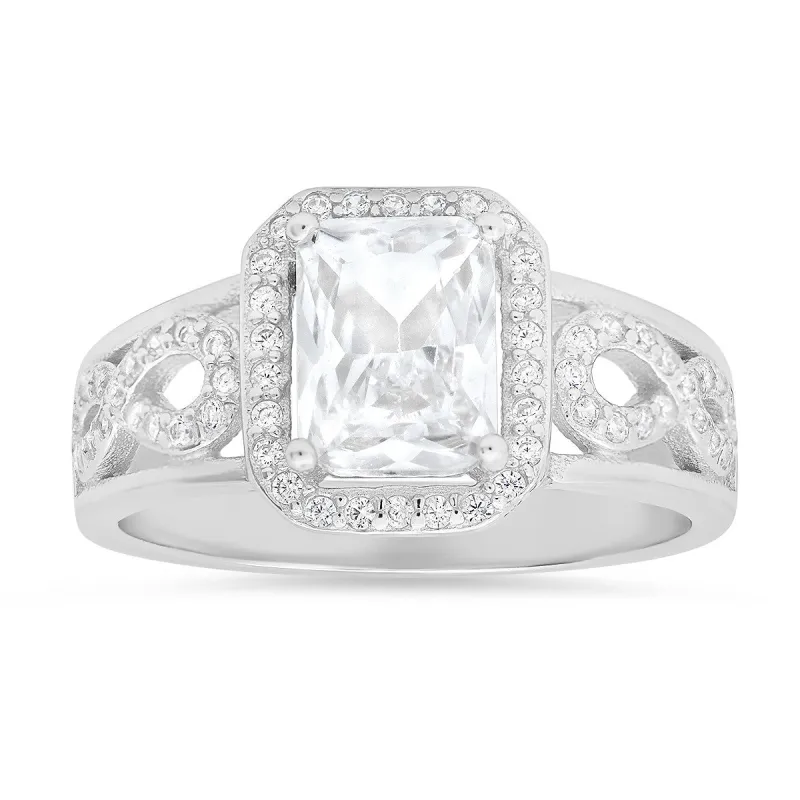 Sterling Silver Emerald-cut CZ Infinity Ring sold by Ruumur