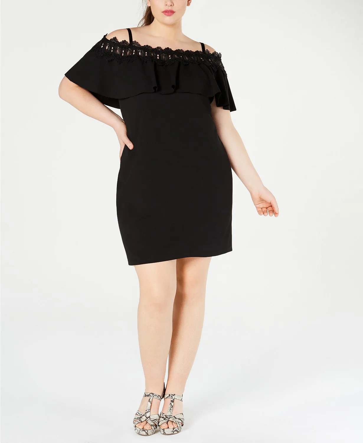 BCX Women's Plus Size Trendy Plus Size Off-The-Shoulder Crochet Dress Black Size XX Large sold by Ruumur