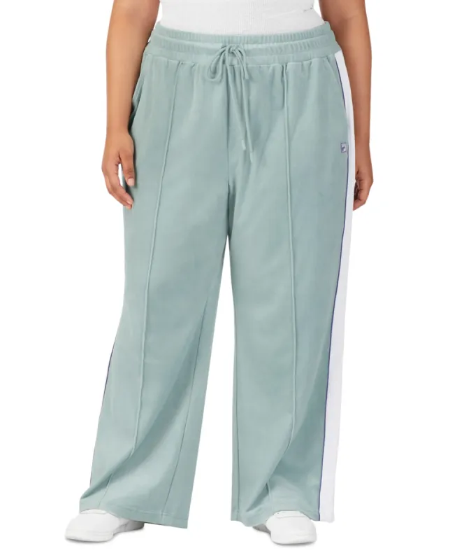 Fila Women's Valery Mid Rise Drawstring Velour Pants Blue Size 1X sold by Ruumur