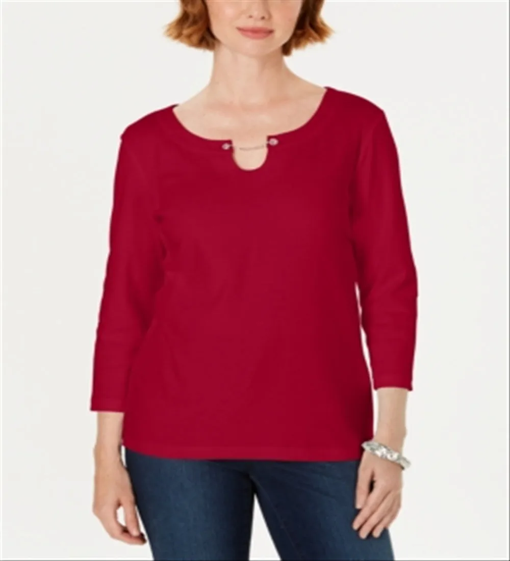 Karen Scott Women's Three-Quarter-Sleeve Top Red Size X-Small sold by Ruumur