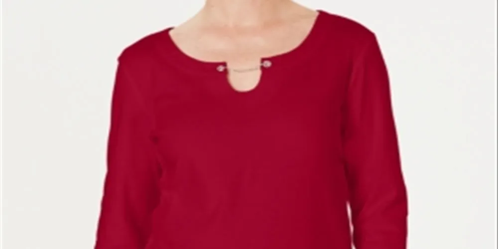Karen Scott Women's Three-Quarter-Sleeve Top Red Size X-Small sold by Ruumur product image thumbnail 2