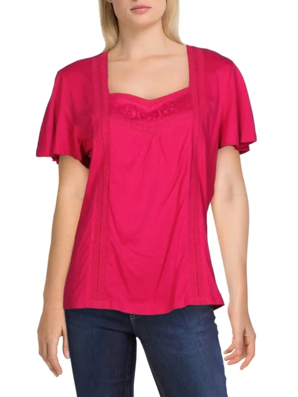 Ralph Lauren Women's Uptown Jersey Lace Trim T-Shirt Pink Size X-Large sold by Ruumur