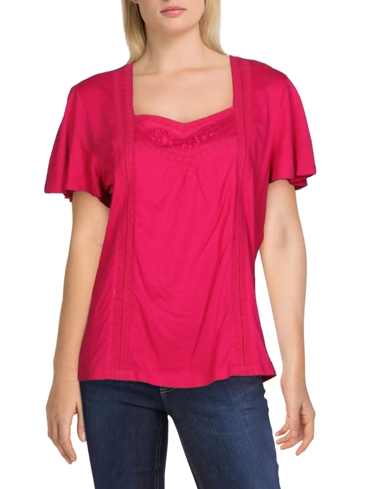Ralph Lauren Women's Uptown Jersey Lace Trim T-Shirt Pink Size X-Large sold by Ruumur