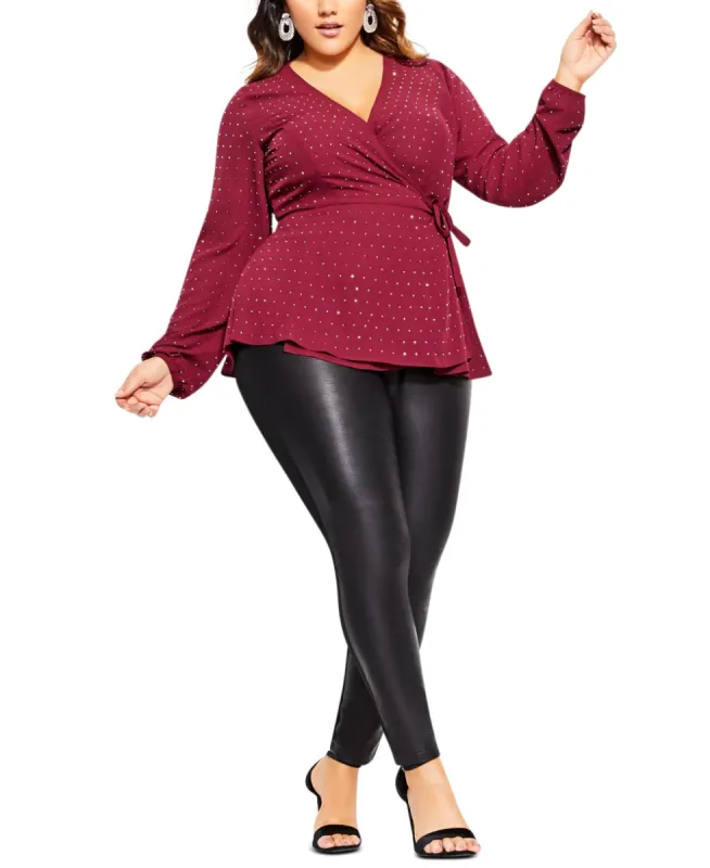 City Chic Women's Embellished Surplice Wrap Top Red Size Petite Small sold by Ruumur