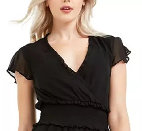 Q & A Women's Smocked Flutter-Sleeve Dress Black Size Medium sold by Ruumur product image thumbnail 2