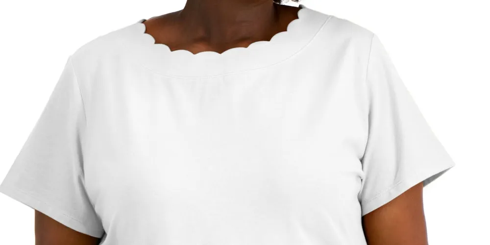 Anne Klein Women's Scalloped Short Sleeve Round Neck T-Shirt White Size 3X sold by Ruumur product image thumbnail 2