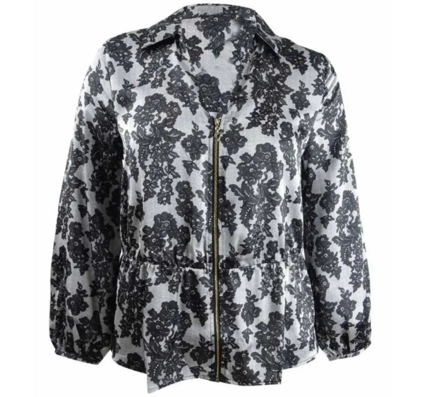 Thalia Sodi Women's Printed Zip Peplum Top Grey Size Small sold by Ruumur