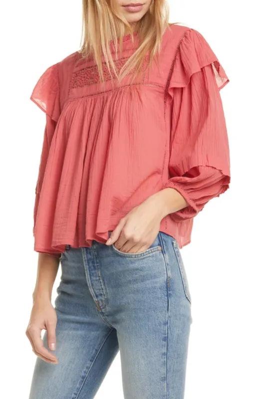 Free People Women's Laura Long Sleeve Top Red Size XS sold by Ruumur