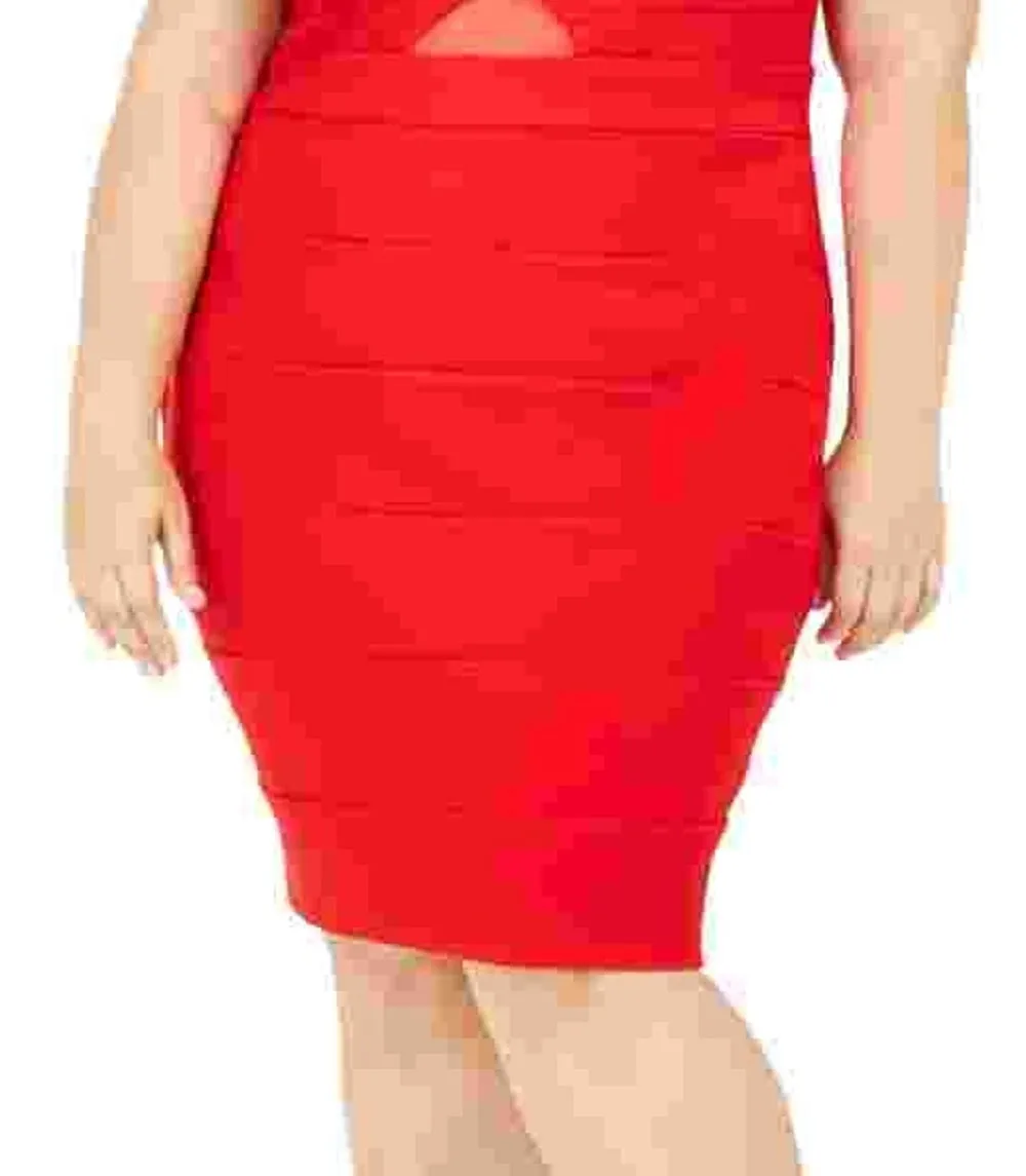 Emerald Sundae Women's Cold Shoulder Cut Out Sleeveless Sweetheart Neckline Below The Knee Body Con Cocktail Dress Red Size 1X sold by Ruumur product image thumbnail 3