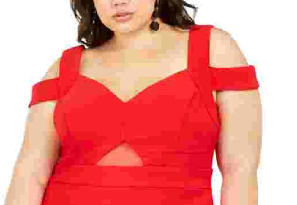 Emerald Sundae Women's Cold Shoulder Cut Out Sleeveless Sweetheart Neckline Below The Knee Body Con Cocktail Dress Red Size 1X sold by Ruumur product image thumbnail 2