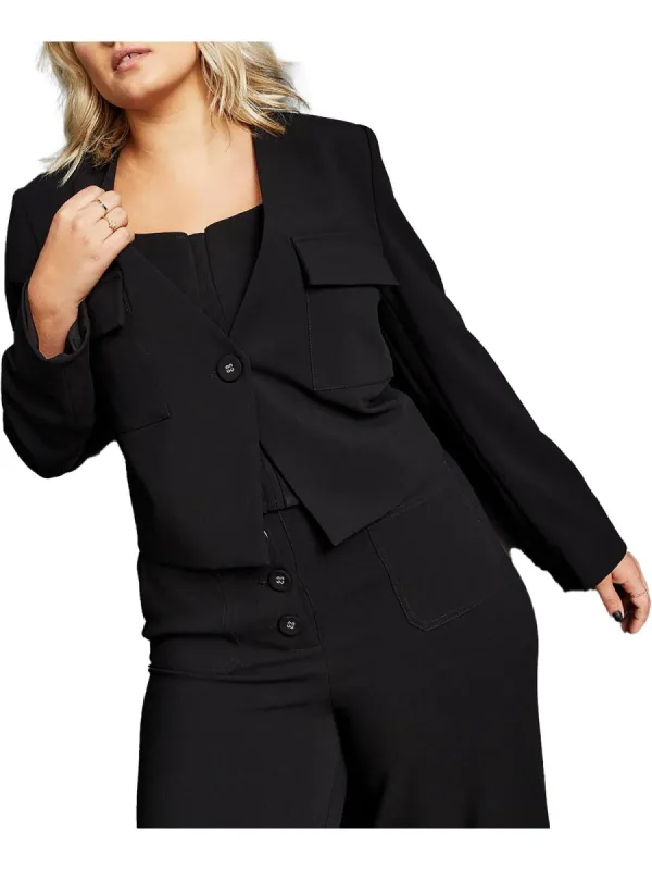 Royalty By Maluma Women's Collarless Suit Separate One Button Blazer Black Size XXX-Large sold by Ruumur