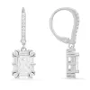 Sterling Silver Emerald-cut CZ Halo Leverback Earrings sold by Ruumur