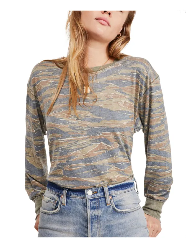 Free People  Women's Camouflage Long Sleeve Top  Green Size XS sold by Ruumur
