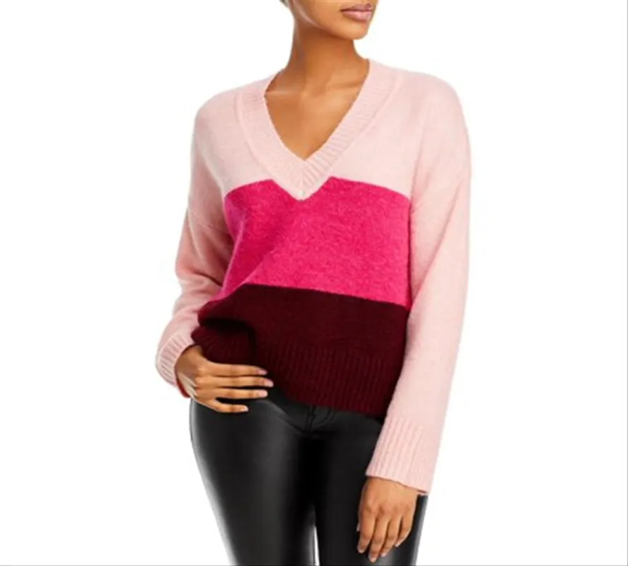 Aqua Women's Colorblock Knit Pullover Sweater Pink sold by Ruumur