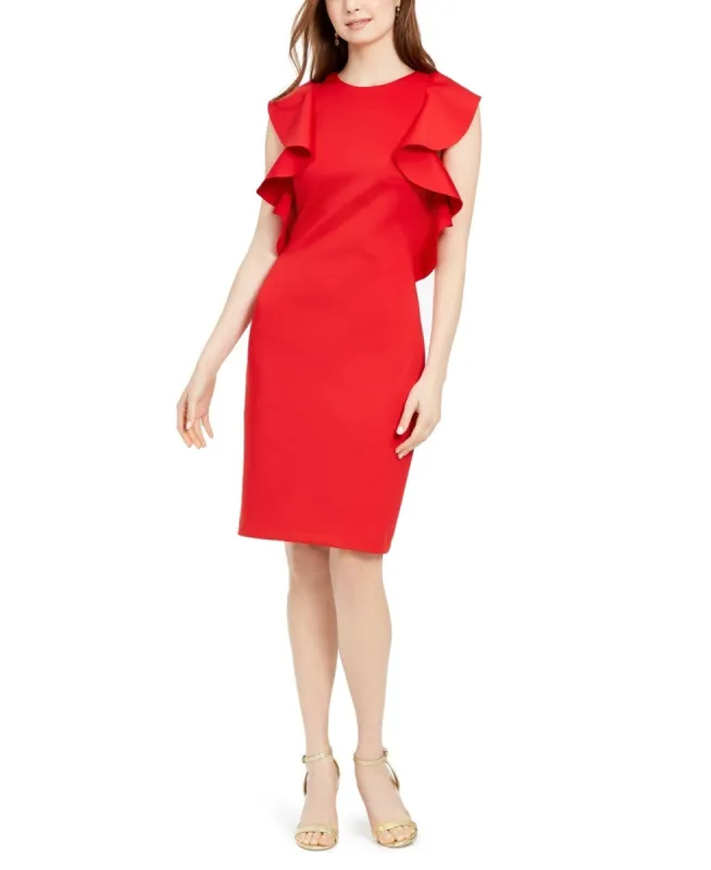 Vince Camuto Women's Ruffled Sheath Dress Red Size 2 sold by Ruumur