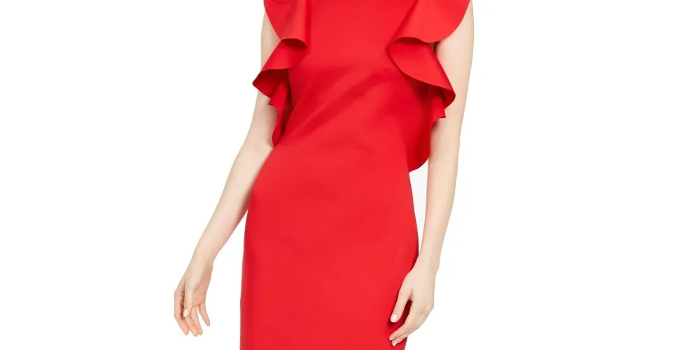 Vince Camuto Women's Ruffled Sheath Dress Red Size 2 sold by Ruumur product image thumbnail 2