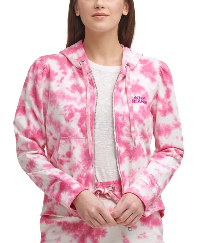 DKNY Women's Tie Dye Zip Cotton Hoodie Pink Size X-Small sold by Ruumur