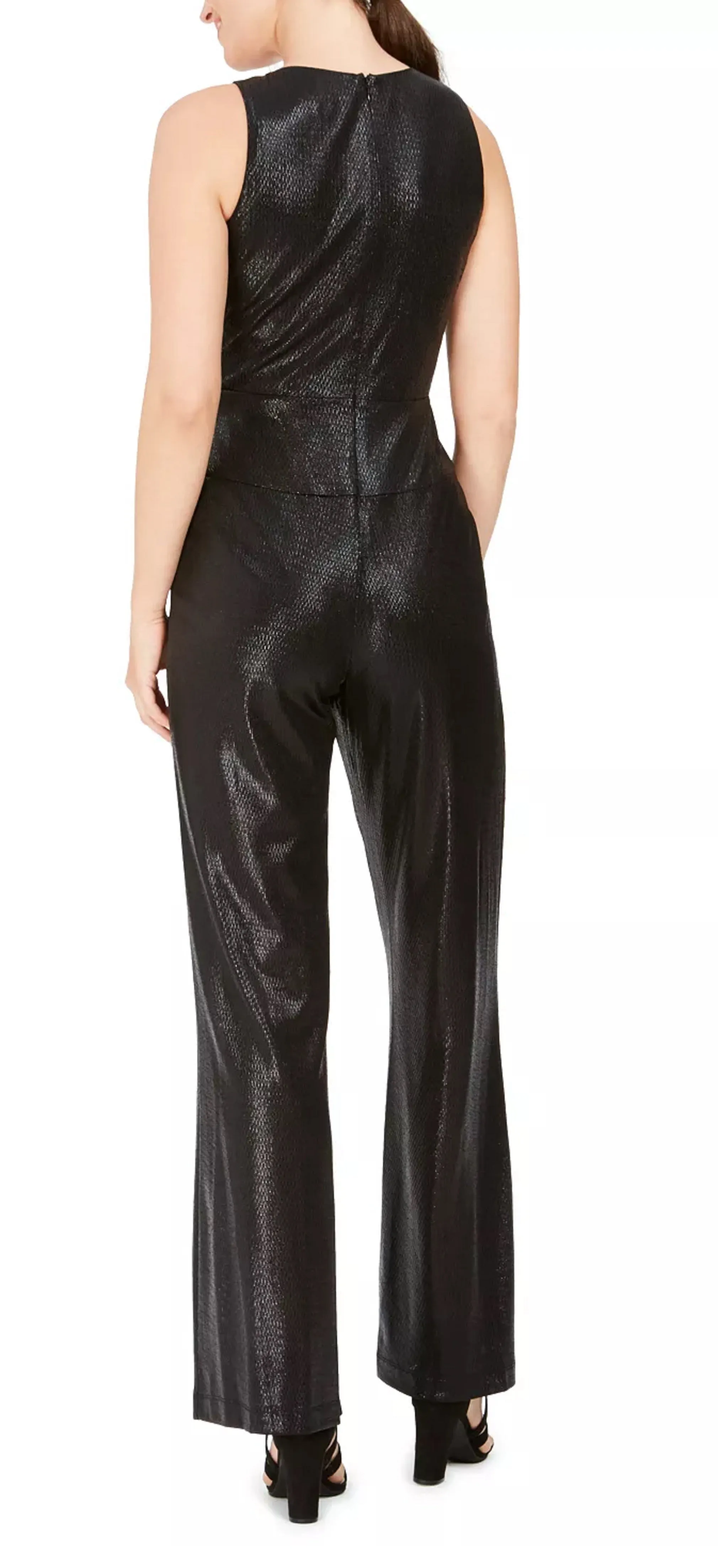 Taylor Women's Textured Shimmering Sleeveless V Neck Straight Leg Evening Jumpsuit Black Size 6 sold by Ruumur product image thumbnail 2
