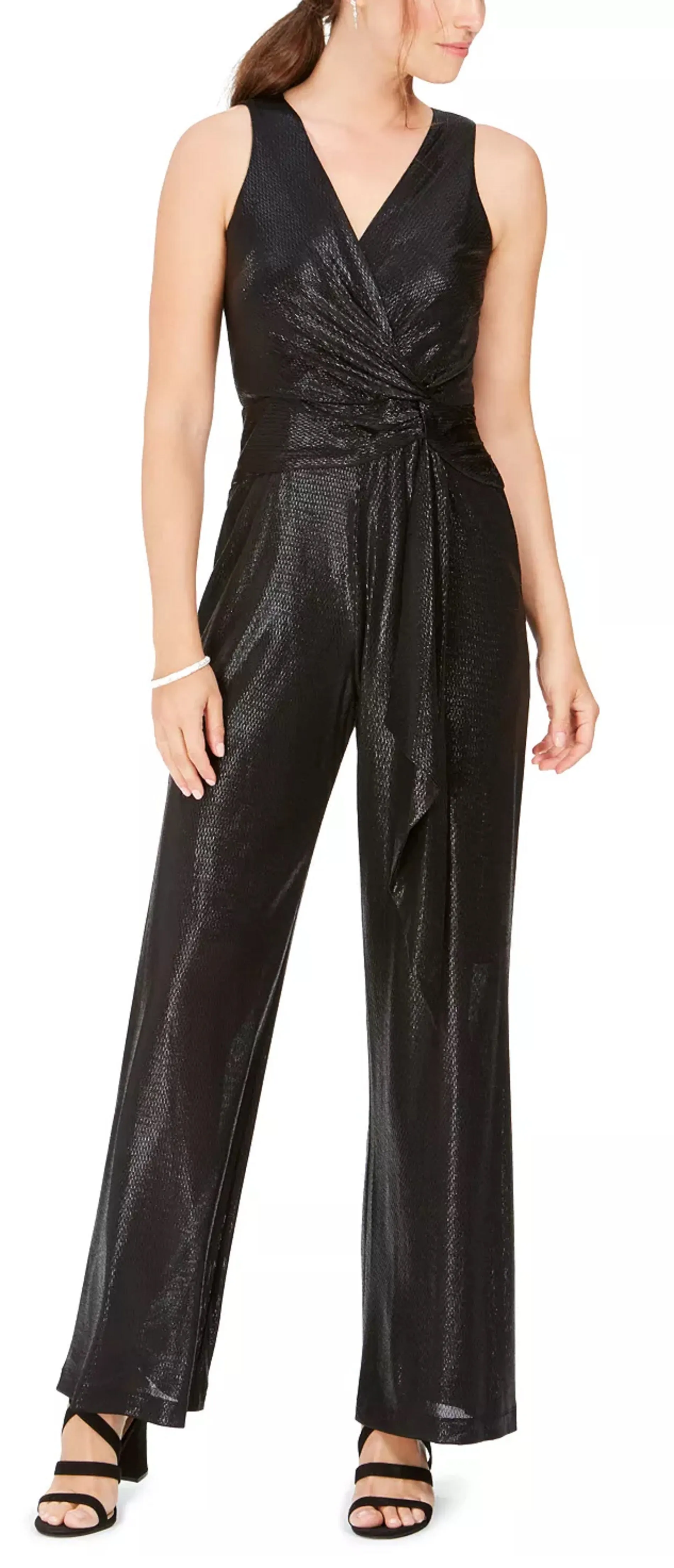 Taylor Women's Textured Shimmering Sleeveless V Neck Straight Leg Evening Jumpsuit Black Size 6 sold by Ruumur