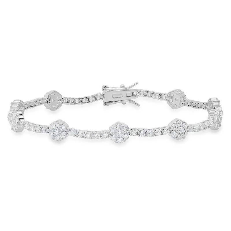 Sterling Silver 7.25" CZ Floral Station Tennis Bracelet sold by Ruumur