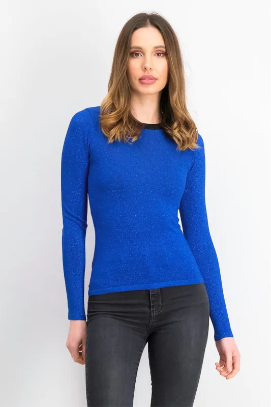 RACHEL Rachel Roy Women's Metallic Ringer Pullover Sweater Bright Blue Size Medium sold by Ruumur