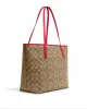 Coach Women's Khaki & Electric Red City Tote In Signature Canvas With Wild Strawberry sold by Ruumur