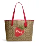 Coach Women's Khaki & Electric Red City Tote In Signature Canvas With Wild Strawberry sold by Ruumur