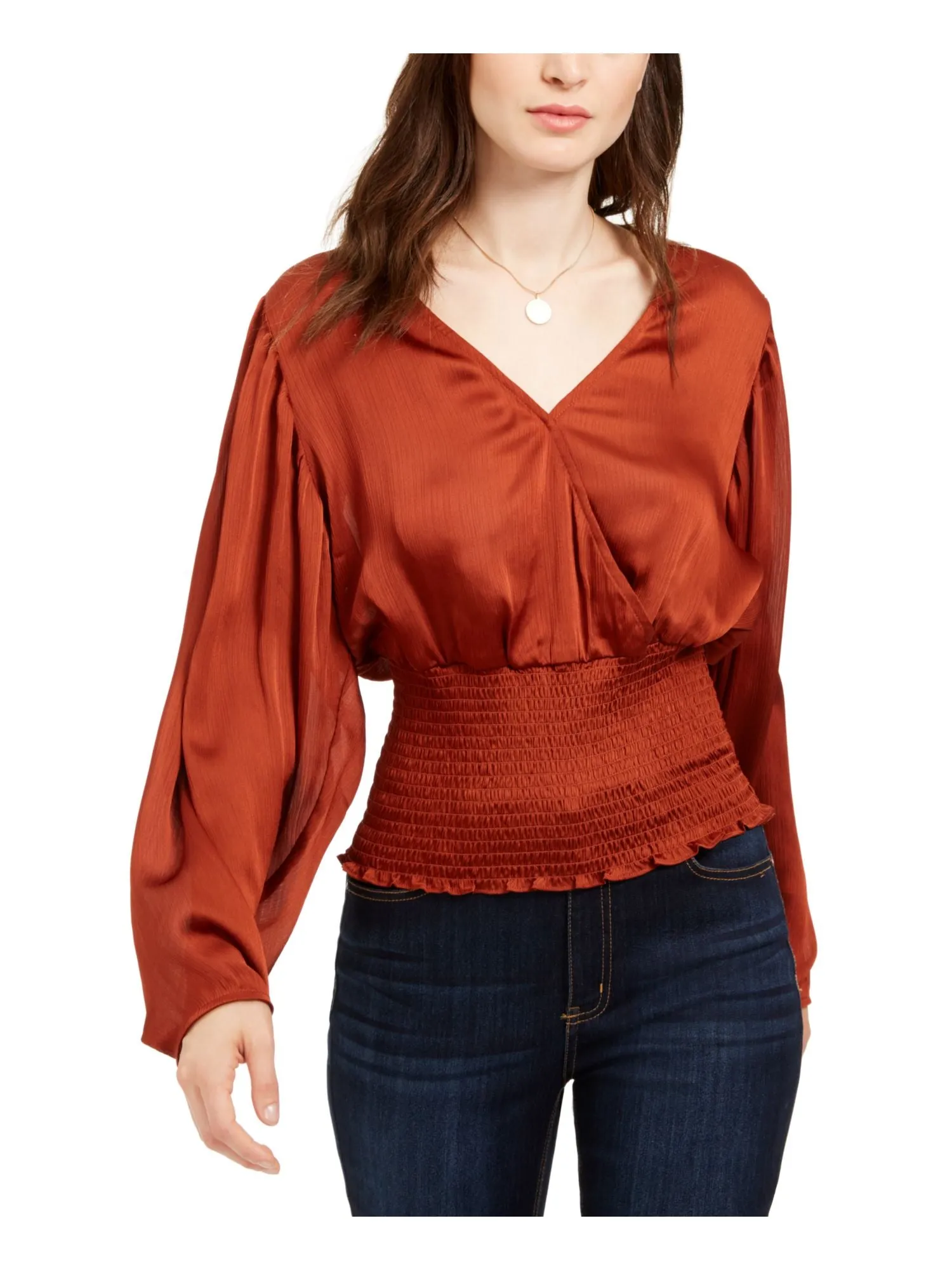 Leyden Women's Long Sleeve V Neck Blouse Top Copper Rust Size Large sold by Ruumur