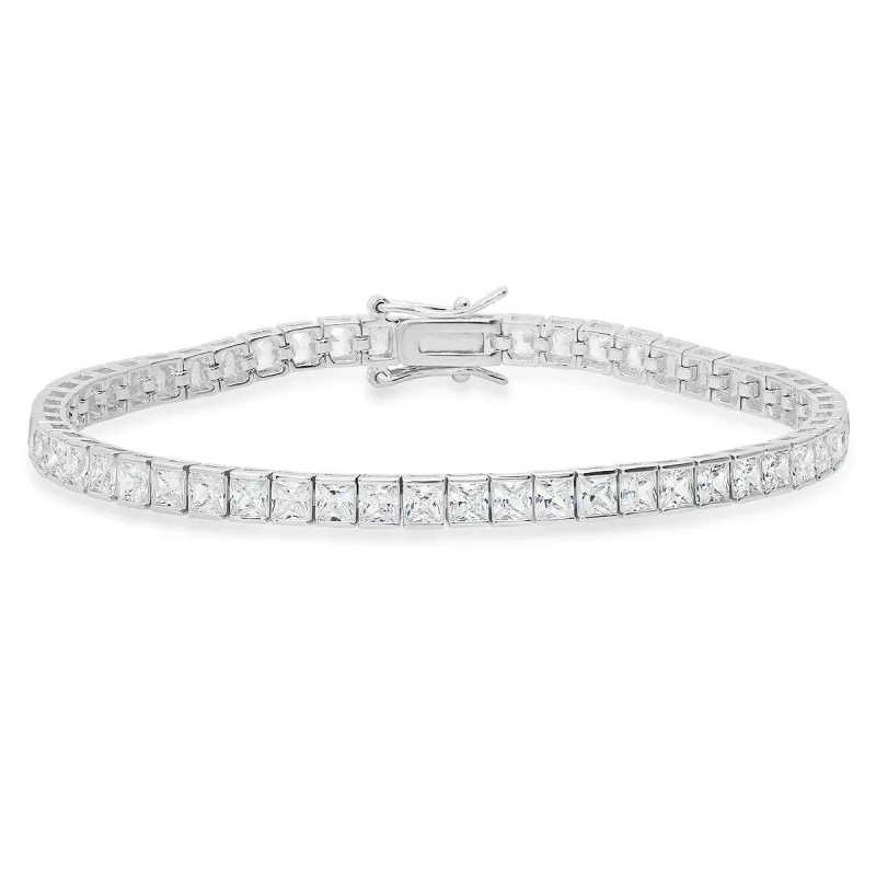 Sterling Silver 7.25" Princess-cut CZ Tennis Bracelet sold by Ruumur