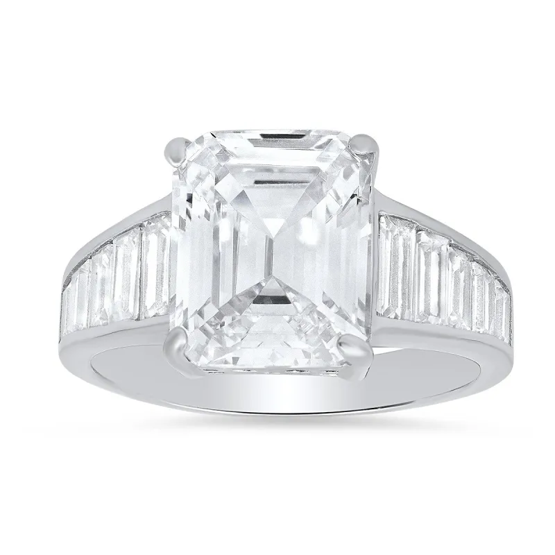 Sterling Silver Emerald-cut CZ Statement Ring sold by Ruumur