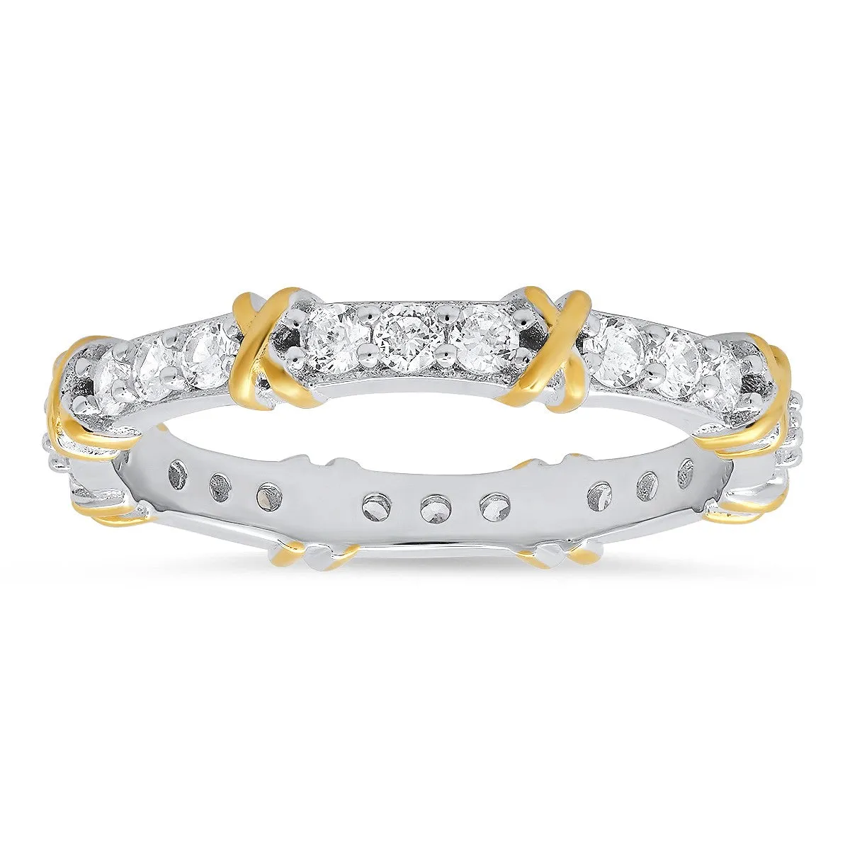 Sterling Silver Round-cut CZ "X" Stackable Eternity Band Ring sold by Ruumur product image thumbnail 2