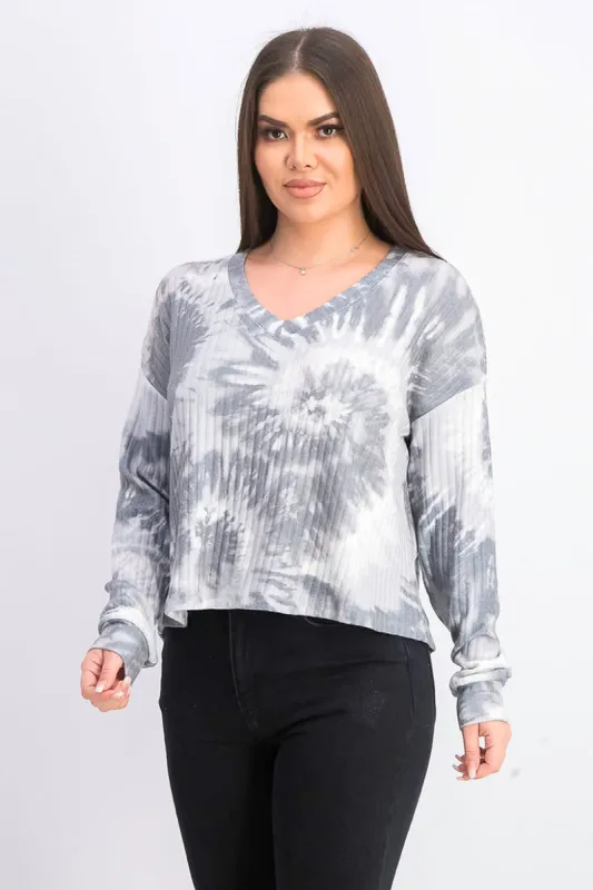 Crave Fame Juniors' Cozy Ribbed Tie-Dyed Top Black Size X-Small sold by Ruumur