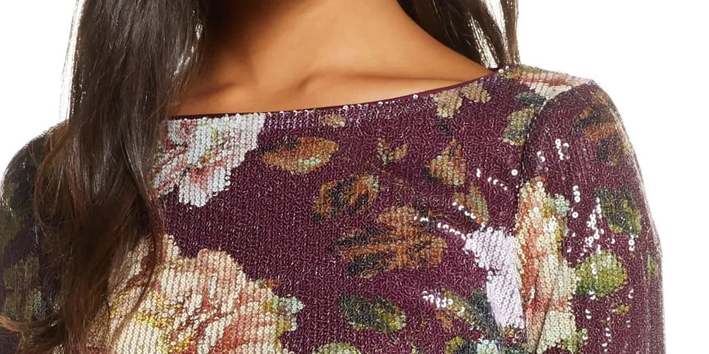 Vince Camuto Women's Sequined Floral Shift Dress Wine Floral Size 10 sold by Ruumur product image thumbnail 5