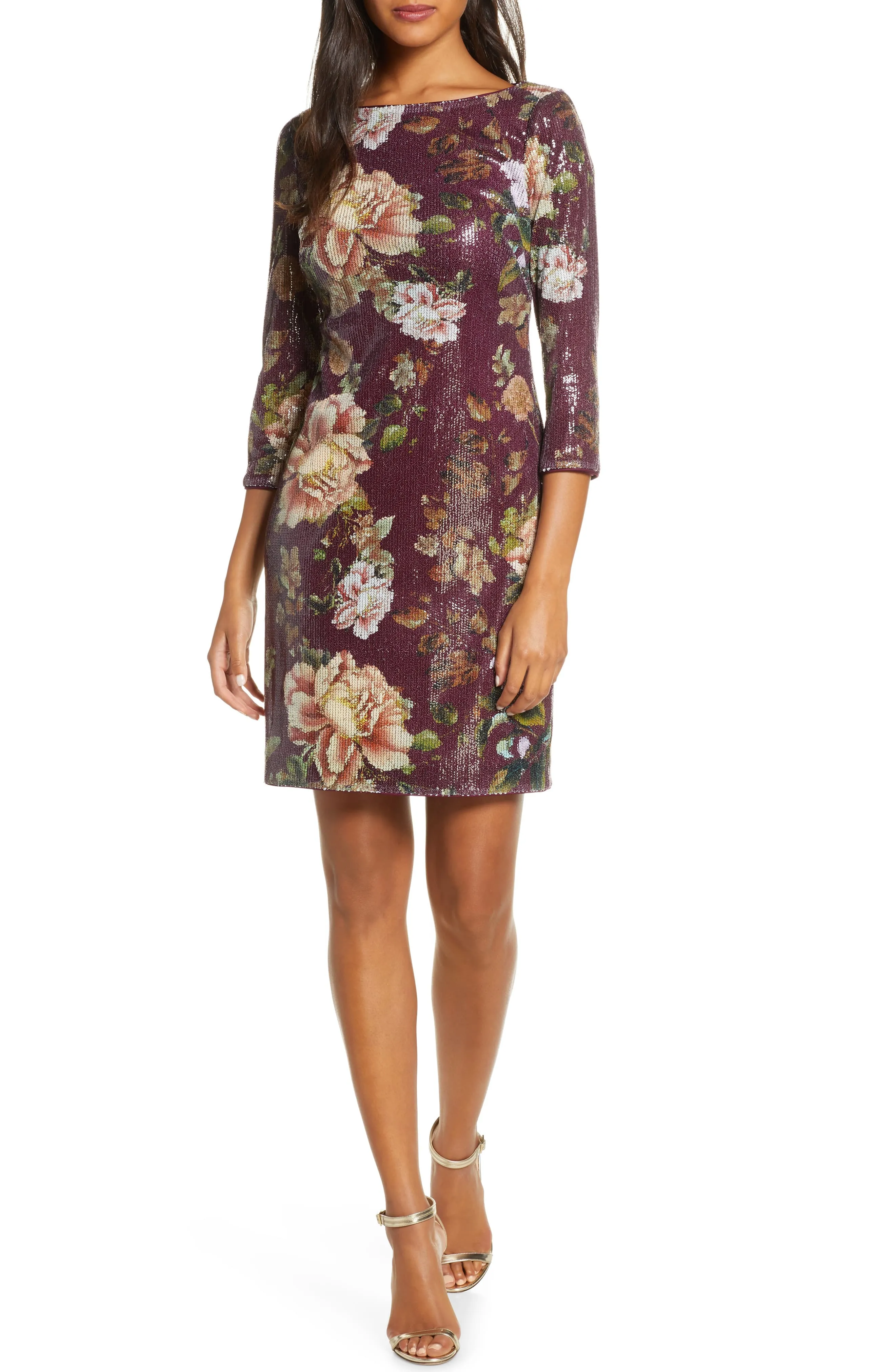 Vince Camuto Women's Sequined Floral Shift Dress Wine Floral Size 10 sold by Ruumur product image thumbnail 4