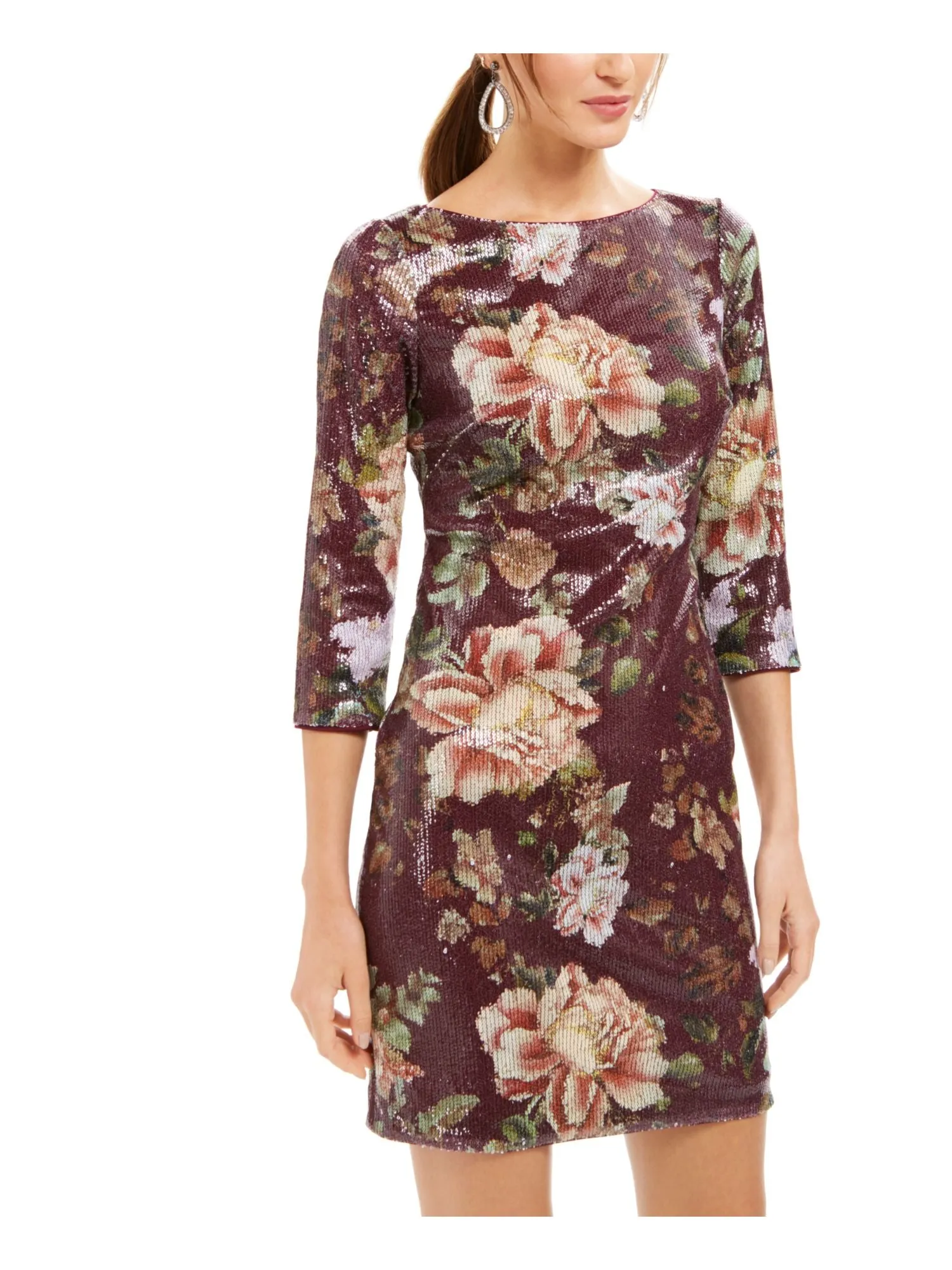 Vince Camuto Women's Sequined Floral Shift Dress Wine Floral Size 10 sold by Ruumur product image thumbnail 3