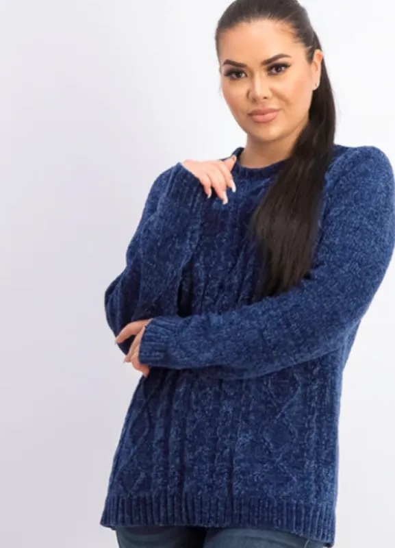 Karen Scott Women's Cable Knit Chenille Sweater Blue Size 1X sold by Ruumur