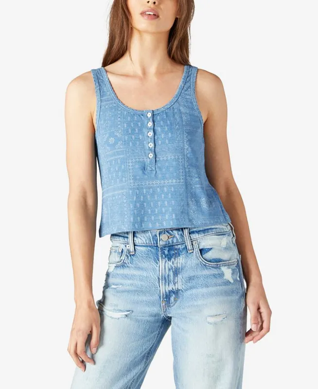 Lucky Brand Women's Waffle Henley Tank Blue sold by Ruumur