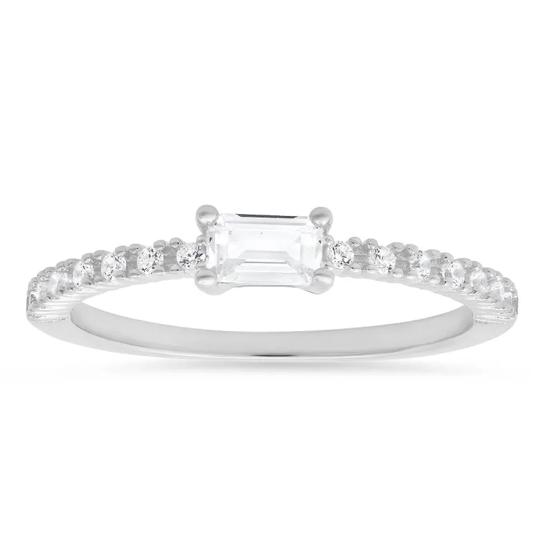 Sterling Silver East/West Baguette-cut CZ Ring sold by Ruumur