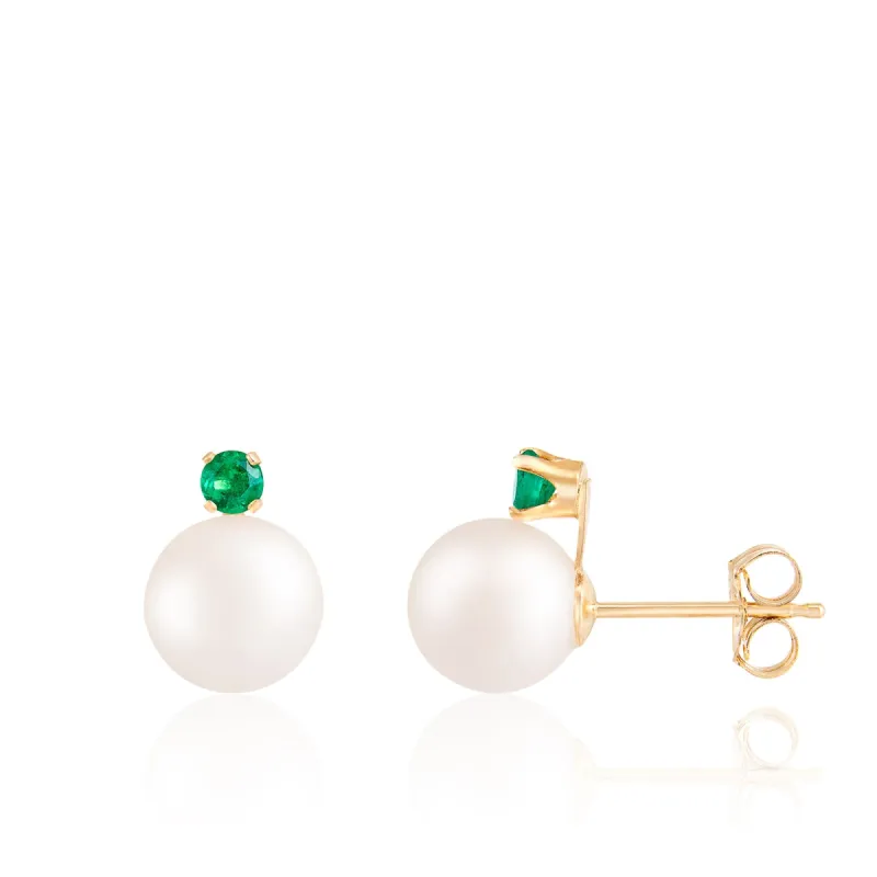 Splendid Pearls 14K Yellow Gold Emerald Earrings sold by Ruumur